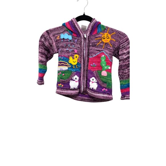 Native Creation Handmade Girls Hooded Alpaca Wool Sweater Animal & Nature Embroi - Picture 1 of 8